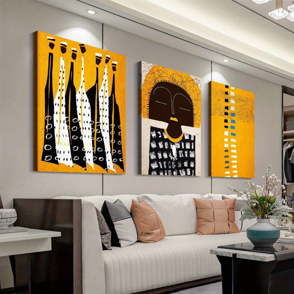 3pcs Modern Bohemian African Women Canvas Painting – Elegant Afro Art Prints