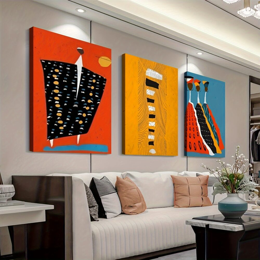 3pcs Vibrant Afro Boho Portrait Canvas Set – African American Art in Black, Yellow, Orange & Blue - Image 7