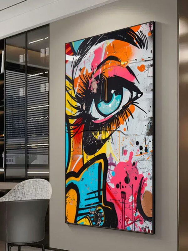 Large Colorful Face & Eye Canvas – Modern Street Art Wall Poster for Living Room