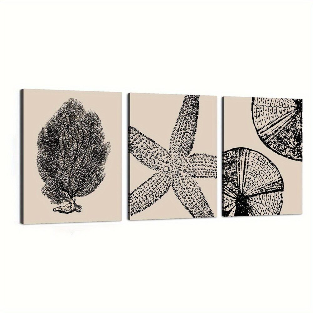 3pcs Wrapped Frame Canvas Wall Art – Bohemian Beach, Modern Abstract Starfish & Beach Cottage - Image 6