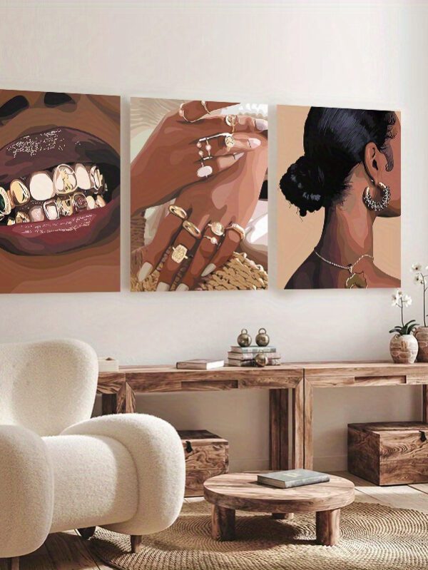 3-Piece Bohemian African Beauty Canvas Set – Colorful Portraits & Jewelry Close-Up Wall Art