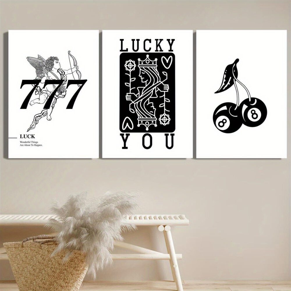 3pcs Wooden Frame Canvas Art Set – Vintage Angel Number 777, Cherry Artwork & Inspirational Quotes - Image 4
