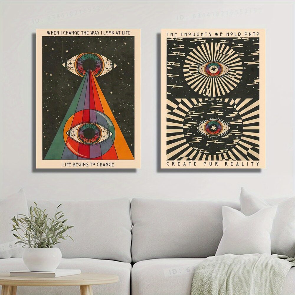 Retro Canvas Framed Boho Psychedelic Rainbow – Mid-Century Modern Abstract Geometric Wall Art - Image 11