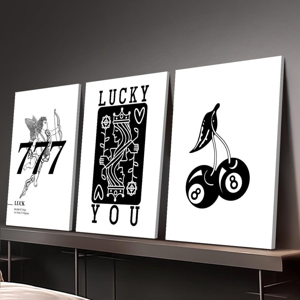 3pcs Wooden Frame Canvas Art Set – Vintage Angel Number 777, Cherry Artwork & Inspirational Quotes - Image 2