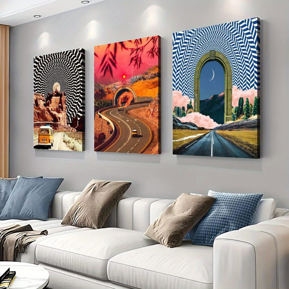 3-Piece Canvas Set – Surreal Road Trip Wall Art for Living Room, Bedroom, Office or Café Decor - Image 2