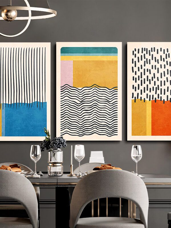 3pc Color Block Abstract Canvas Set – Mid-Century Modern Wall Art for Home Decor
