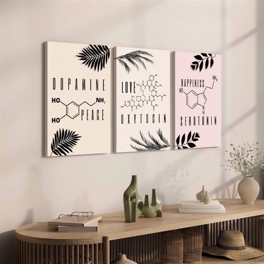 3-Piece Neurotransmitter Wall Art – Serotonin, Dopamine, Oxytocin Prints – Modern Canvas Set - Image 4