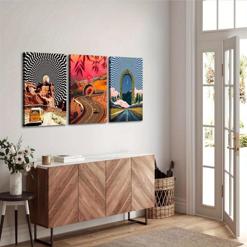 3-Piece Canvas Set – Surreal Road Trip Wall Art for Living Room, Bedroom, Office or Café Decor - Image 6
