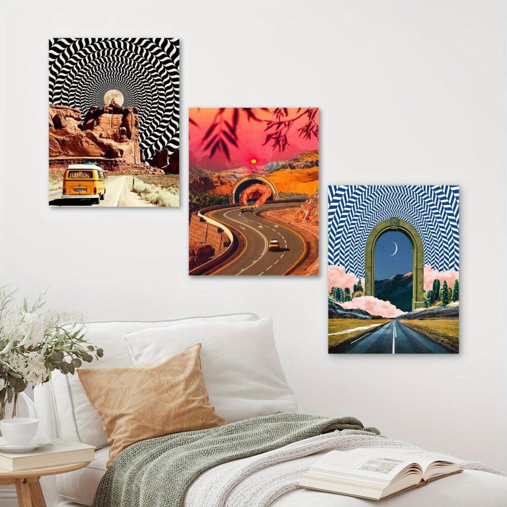3-Piece Canvas Set – Surreal Road Trip Wall Art for Living Room, Bedroom, Office or Café Decor - Image 5