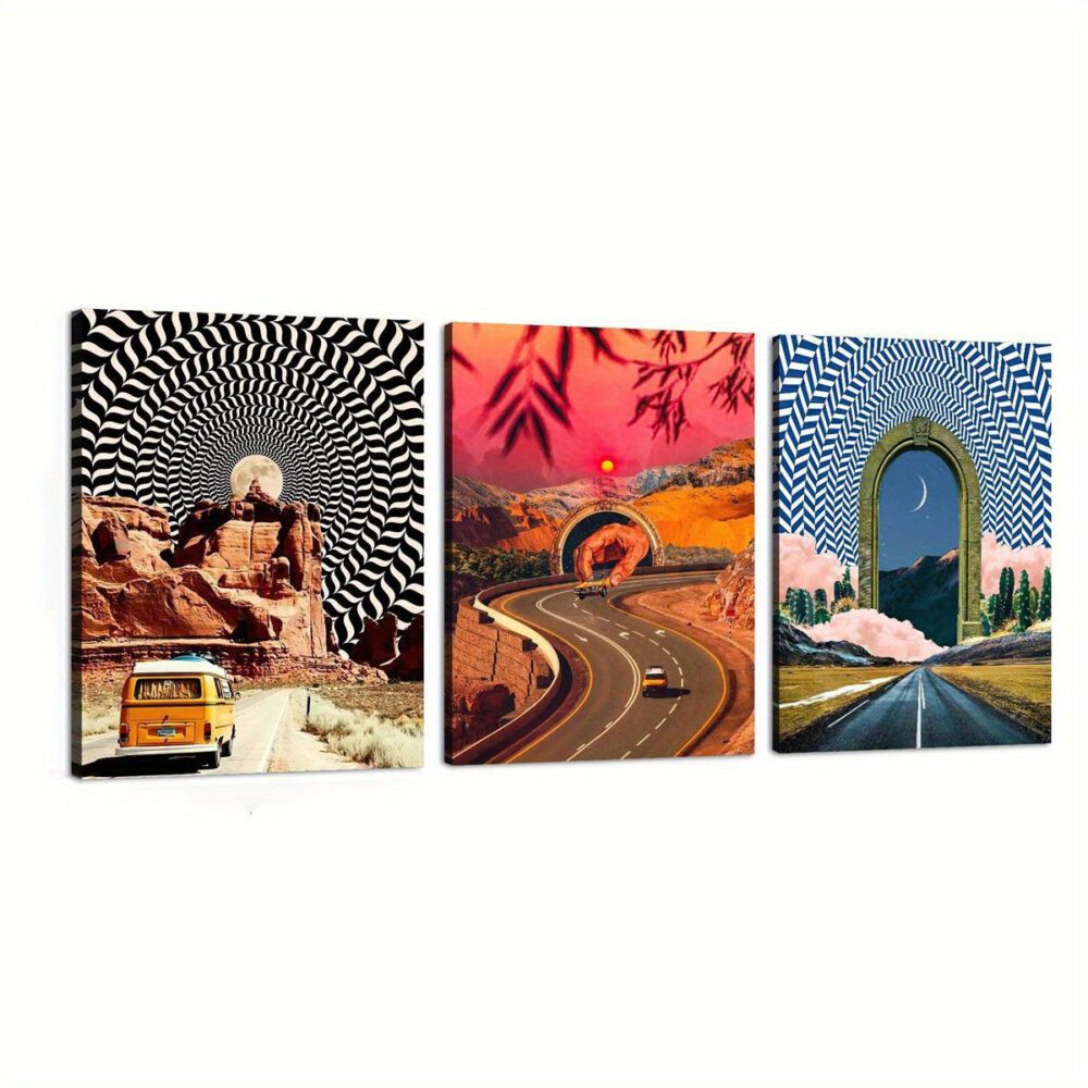 3-Piece Canvas Set – Surreal Road Trip Wall Art for Living Room, Bedroom, Office or Café Decor - Image 4