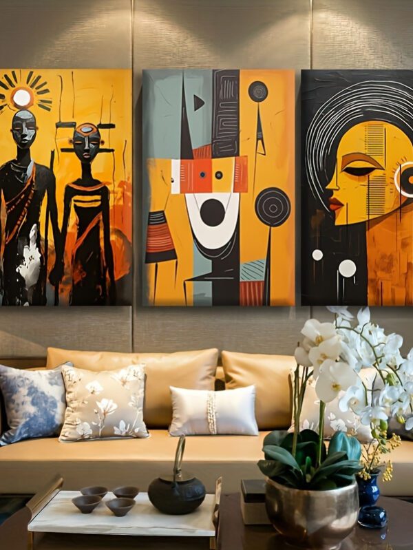 3pcs Boho Chic African American Art Set – Modern Abstract Canvas Wall Decor