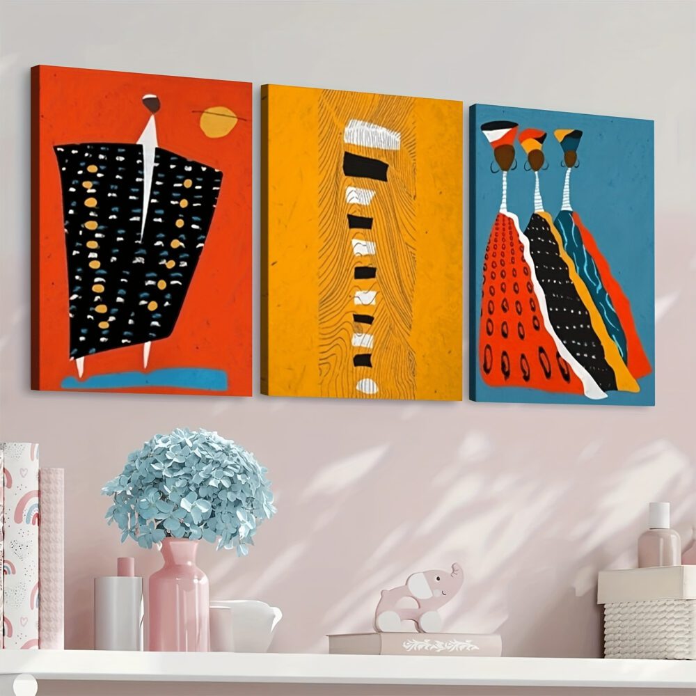 3pcs Vibrant Afro Boho Portrait Canvas Set – African American Art in Black, Yellow, Orange & Blue - Image 8