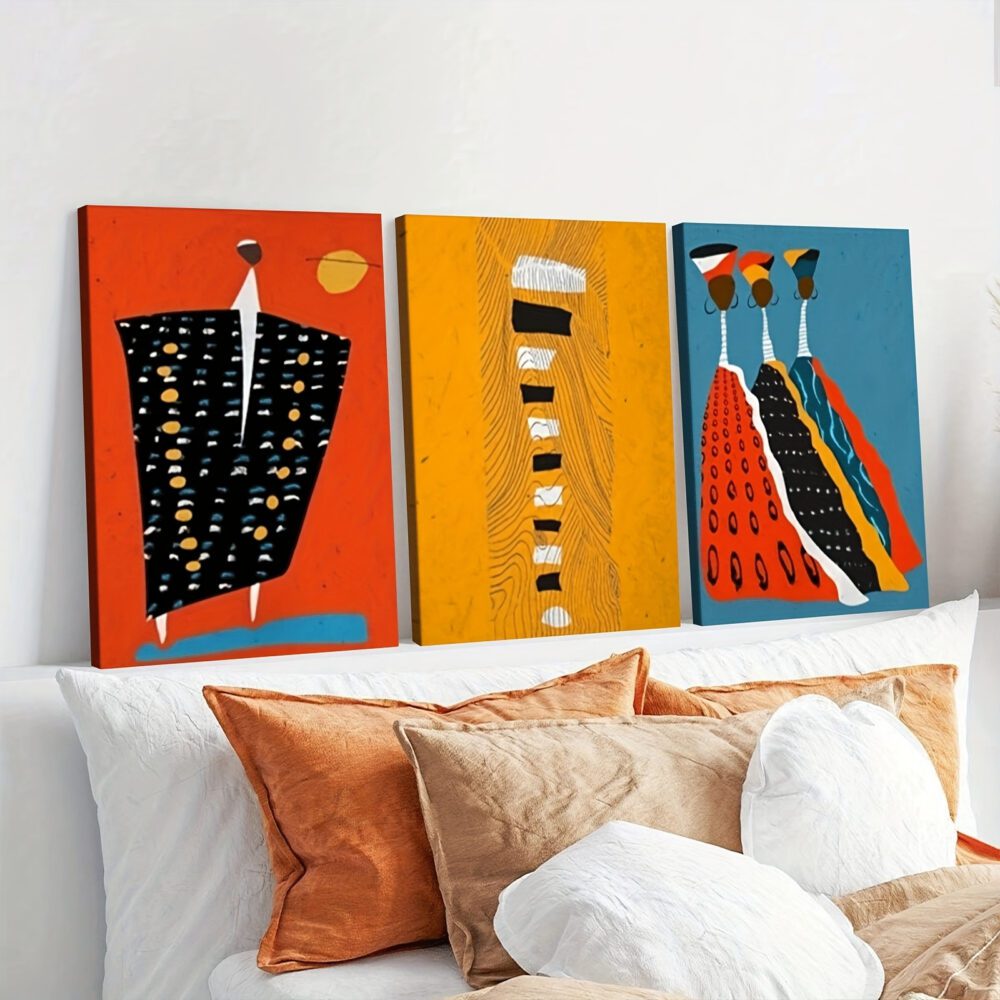 3pcs Vibrant Afro Boho Portrait Canvas Set – African American Art in Black, Yellow, Orange & Blue - Image 9