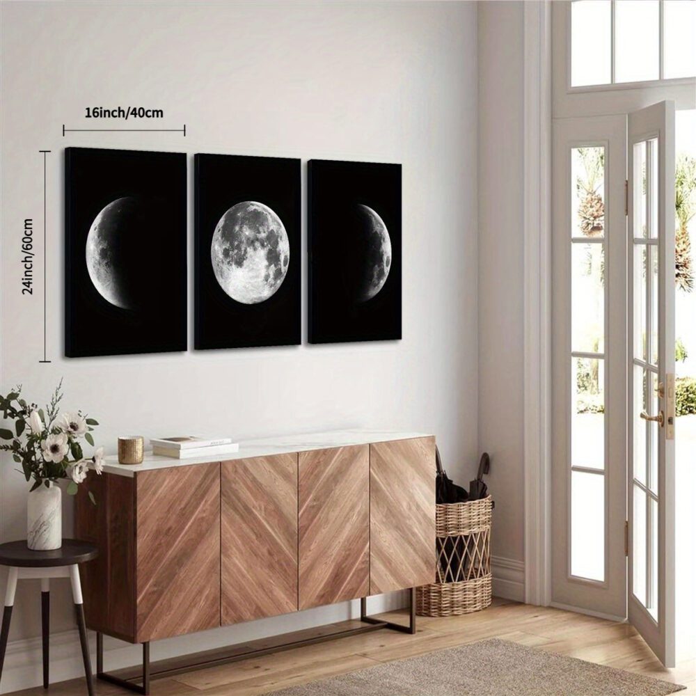 Wall Art Set of 3 – Full Moon and Half Moon Wrapped Canvas Prints - Image 3