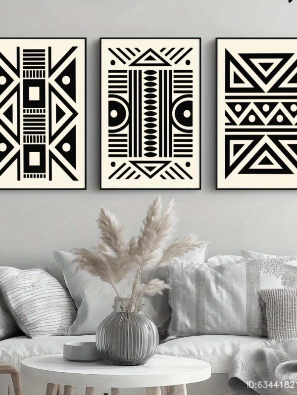 3pcs Framed Ethnic Canvas Artwork – Modern Abstract Wall Decor