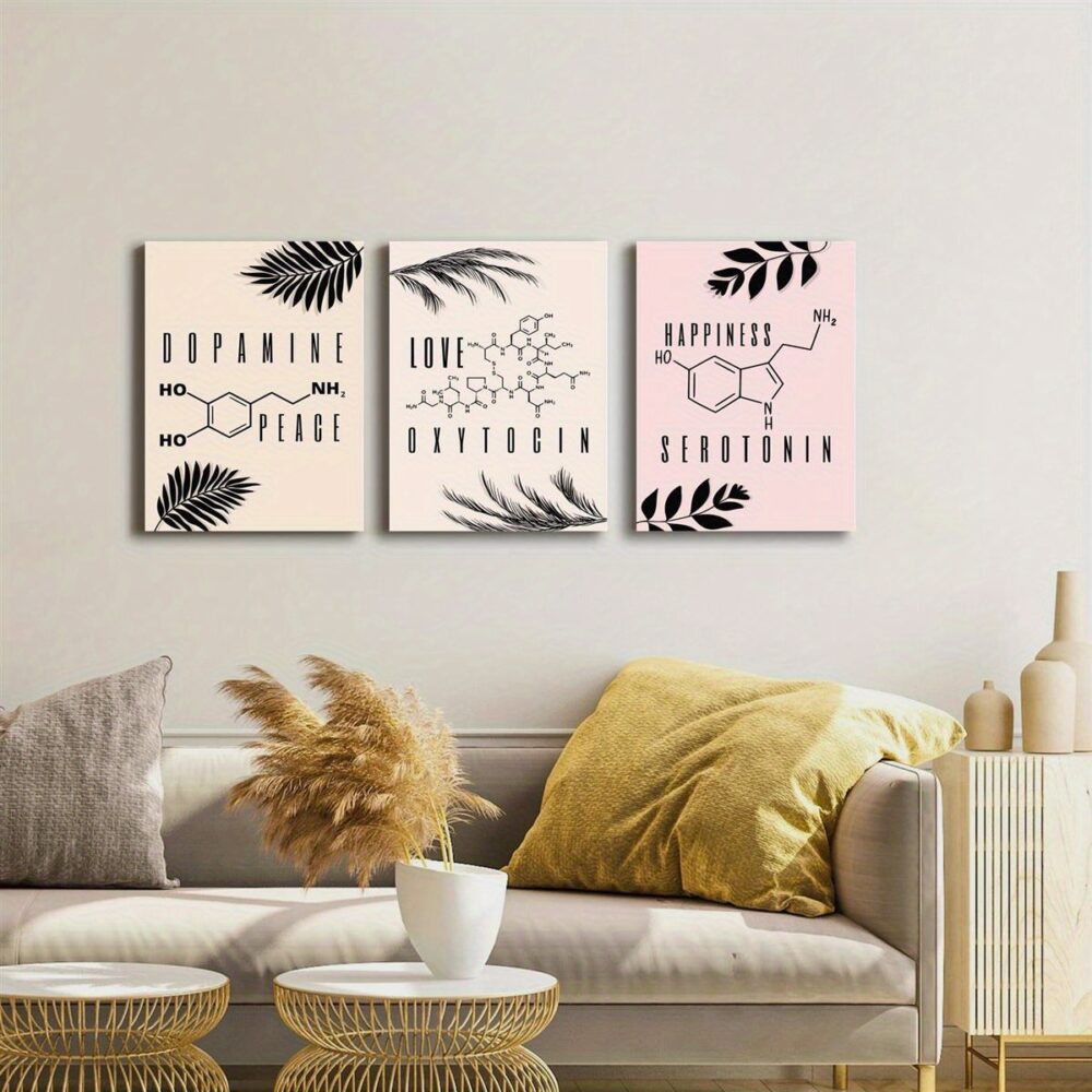 3-Piece Neurotransmitter Wall Art – Serotonin, Dopamine, Oxytocin Prints – Modern Canvas Set - Image 8