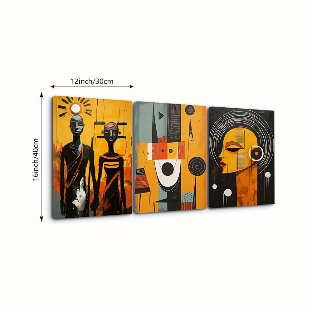 3pcs Boho Chic African American Art Set – Modern Abstract Canvas Wall Decor - Image 4