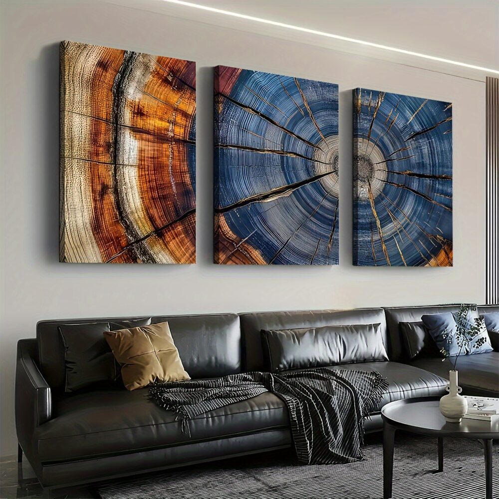 3pcs Tree Stump Ring Abstract Art – Canvas Surface-Printed Frames - Image 6