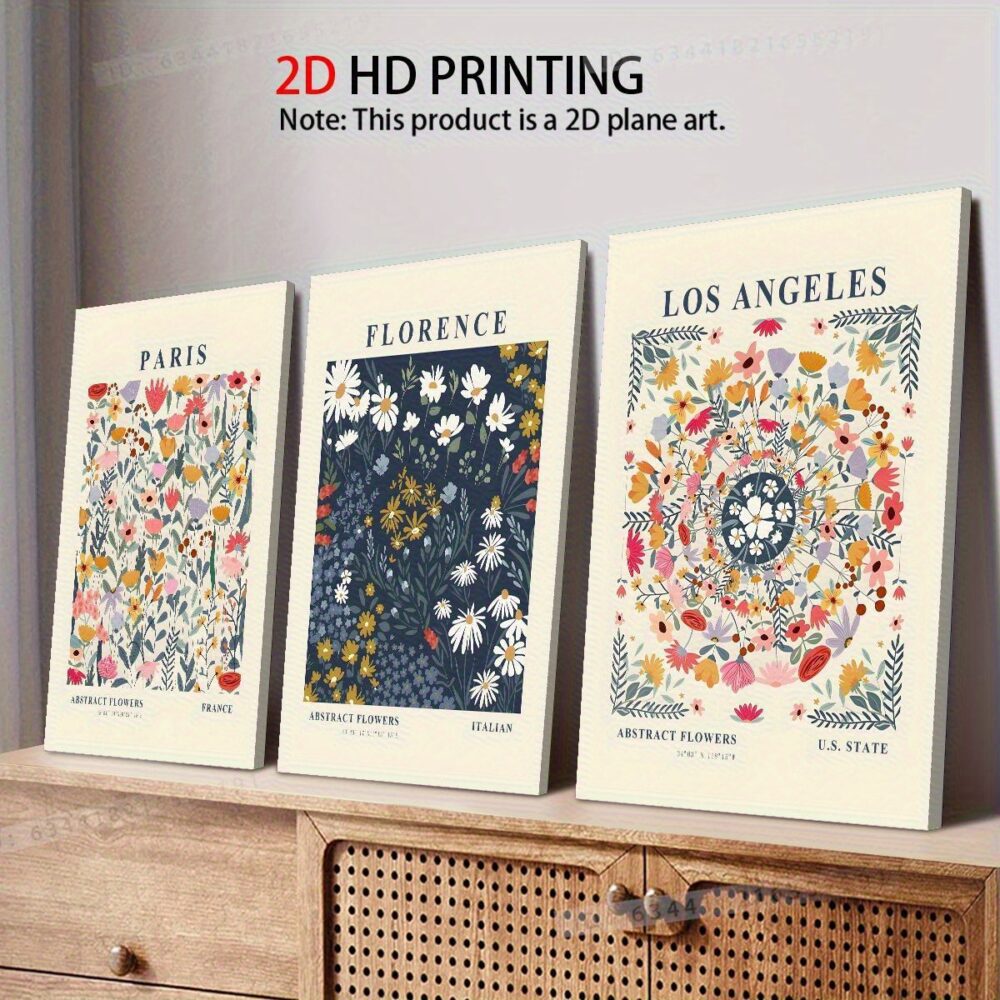 3pcs Matisse Flower Print Wall Art – Retro Abstract Plant Pattern
