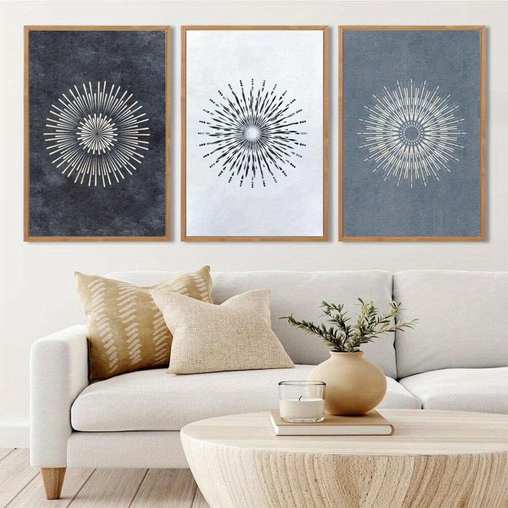 Large Mid-Century Mandala Canvas – Neutral Textured Minimalist Wall Art - Image 2
