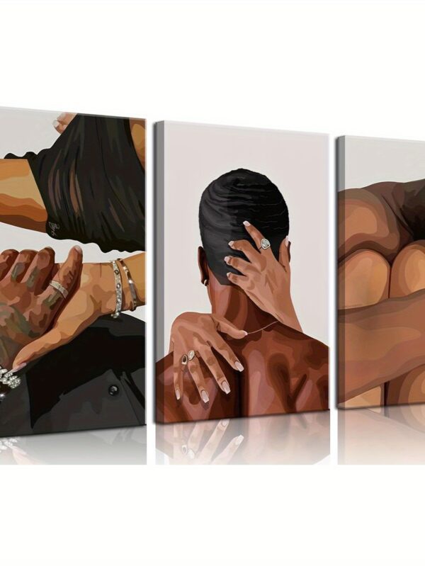 3-Piece Framed Black Couple Oil Painting – African American Love Canvas Wall Art