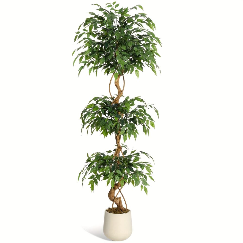 4/5/6FT Artificial Ficus Tree – Tall Faux Plant with White Planter - Image 6