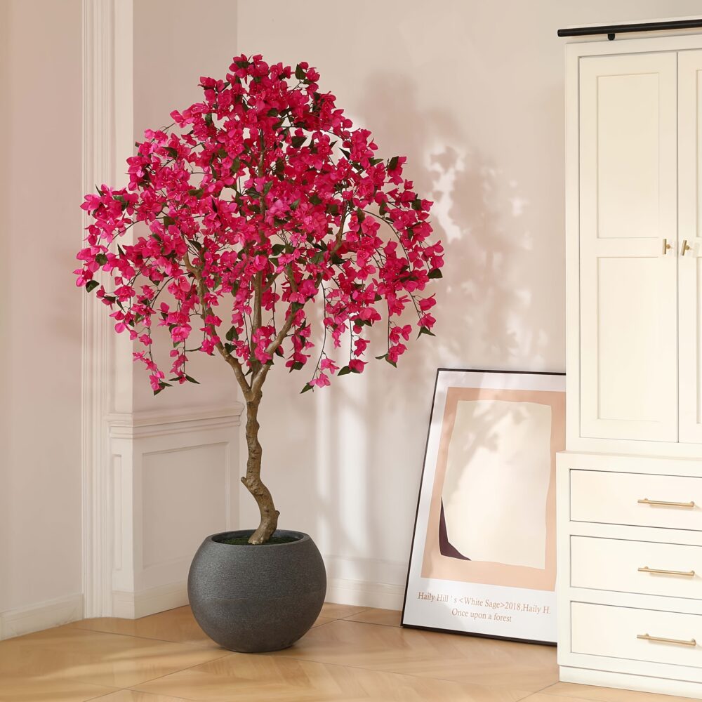 7FT UV-Resistant Artificial Bougainvillea Tree – Tall Faux Flower Plant in Grey Planter - Image 5