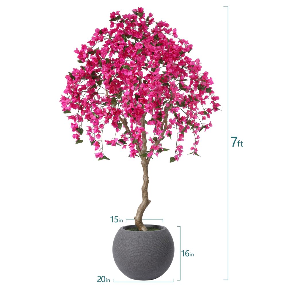7FT UV-Resistant Artificial Bougainvillea Tree – Tall Faux Flower Plant in Grey Planter - Image 8