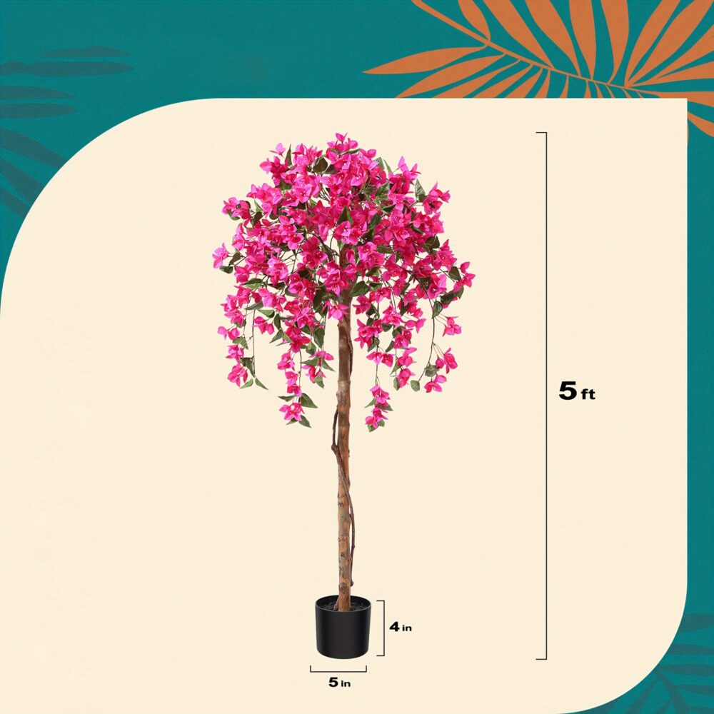 4FT/5FT Artificial Bougainvillea Tree – Faux Potted Plant with Pink Flowers - Image 5