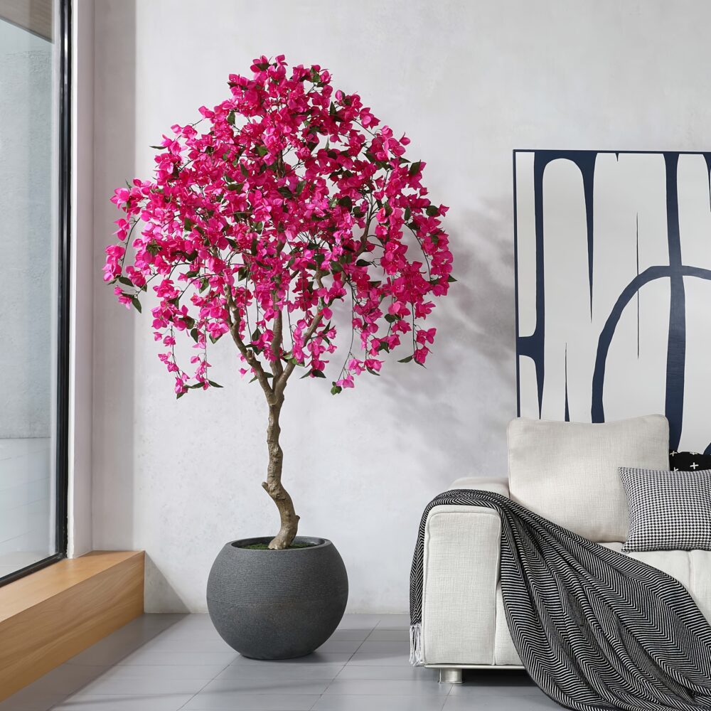 7FT UV-Resistant Artificial Bougainvillea Tree – Tall Faux Flower Plant in Grey Planter - Image 3