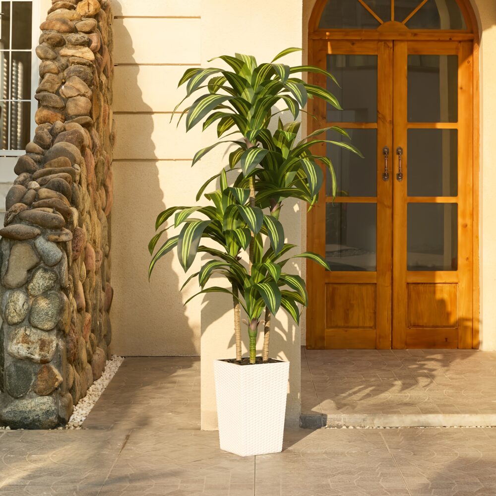 5FT/6FT UV-Resistant Artificial Dracaena Tree – Realistic Faux Plant with Planter & Decorative Rocks - Image 8
