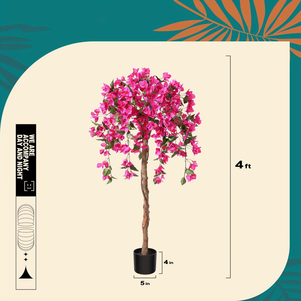 4FT/5FT Artificial Bougainvillea Tree – Faux Potted Plant with Pink Flowers - Image 3