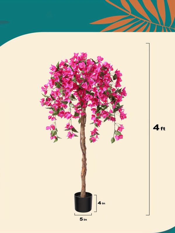 4FT/5FT Artificial Bougainvillea Tree – Faux Potted Plant with Pink Flowers - 4 FT