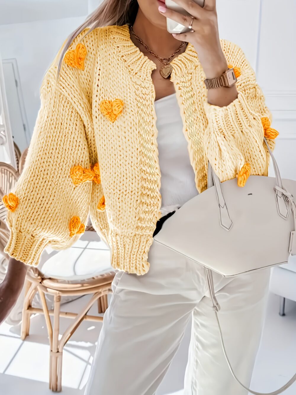 Ivory Yellow Floral Shawl Cardigan – Open-Front Fall/Winter Wrap 🍂🌼