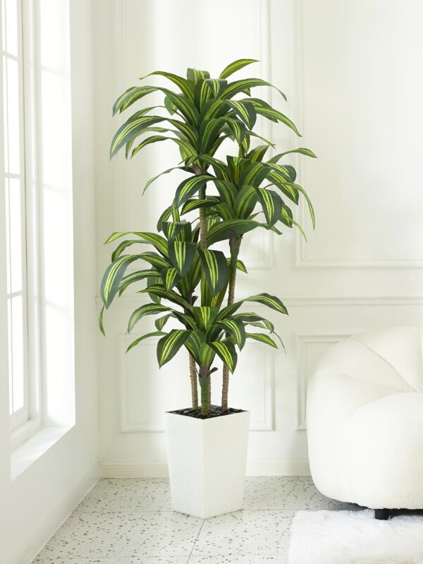 5FT/6FT UV-Resistant Artificial Dracaena Tree β Realistic Faux Plant with Planter & Decorative Rocks