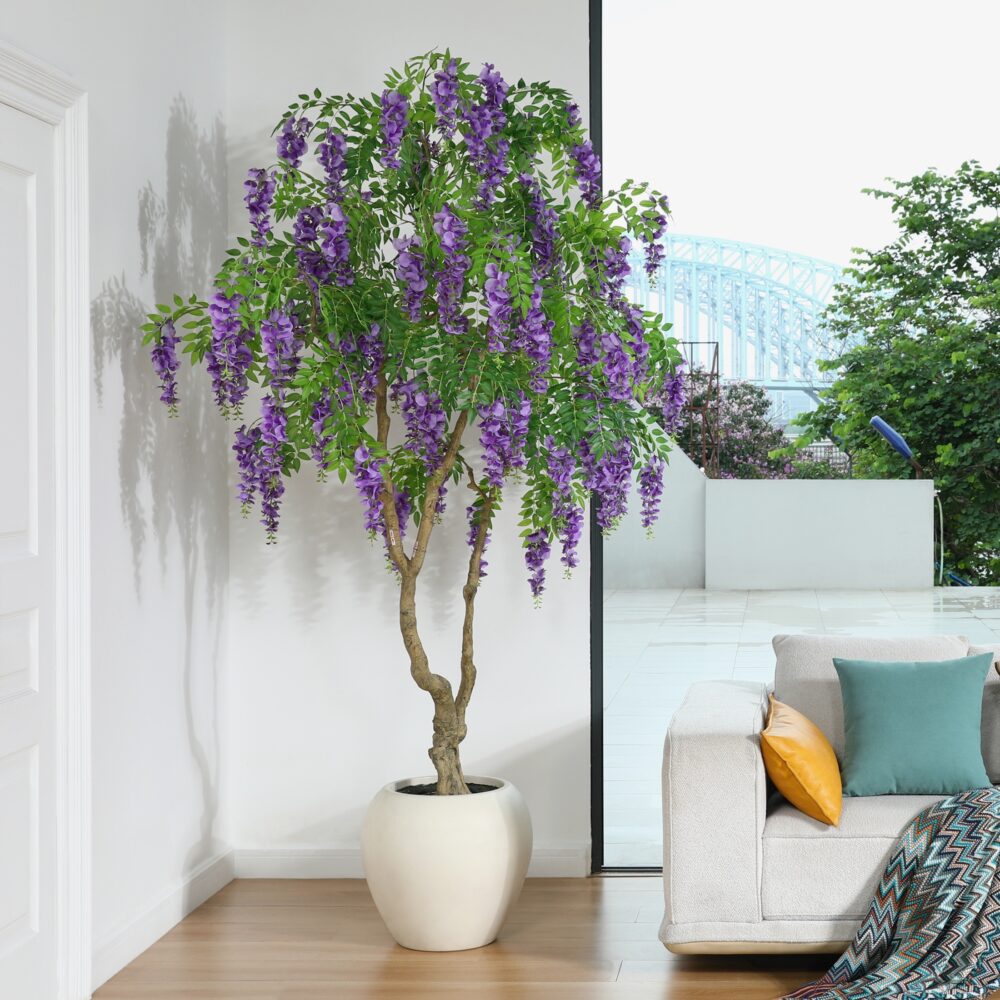8FT Matthiola Incana Faux Flower Tree – Elegant Purple Indoor Decor 🌿💜 - Image 4