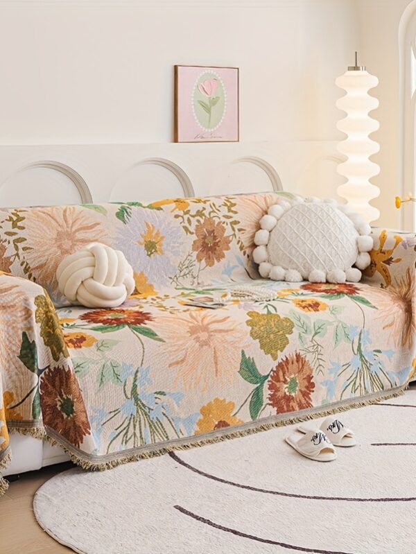 Reversible Bohemian Chenille Blanket – Soft Floral Sofa Throw 🌸🛋️