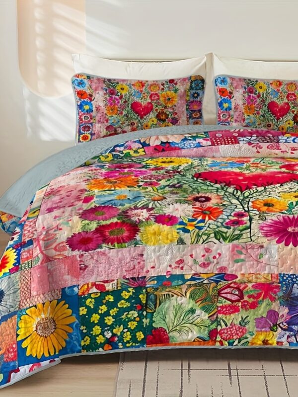 Patchwork Vibrant Floral Quilt Set – Hypoallergenic & Breathable All-Season Bedding (1 Quilt + 1/2 Pillowcases) 🛏️🌼Patchwork Vibrant Floral Quilt Set – Hypoallergenic & Breathable All-Season Bedding (1 Quilt + 1/2 Pillowcases) 🛏️🌼