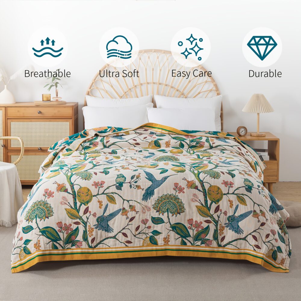Super Soft Muslin Boho Throw Blanket – Lightweight Bedspread, Travel & Picnic Blanket 🧺🛏️