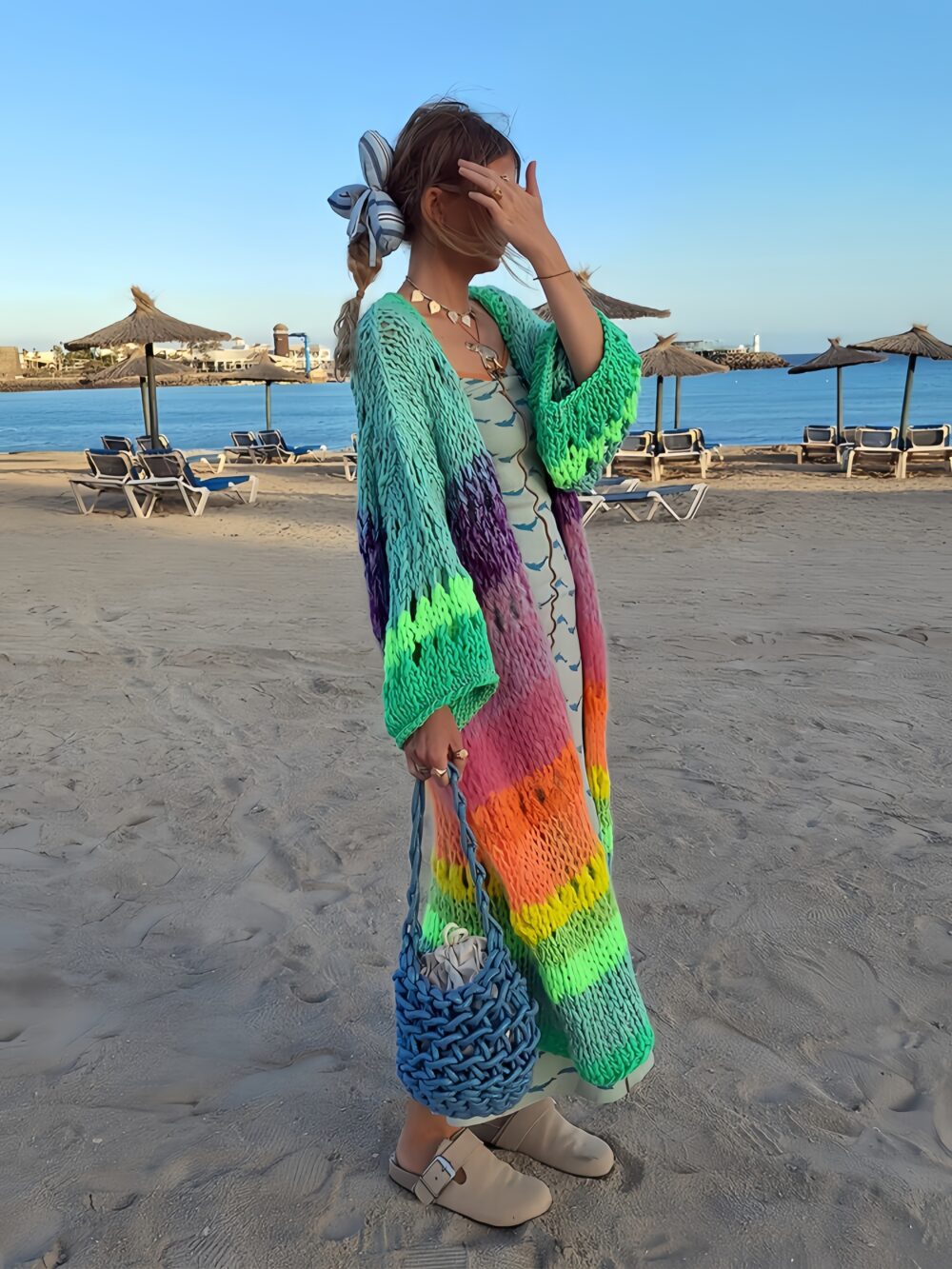 Colorful Boho Gradient Coat – Retro Ribbon Cardigan Cover-Up 🧥🌈 - Image 4