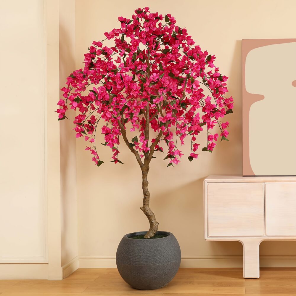 7FT UV-Resistant Artificial Bougainvillea Tree – Tall Faux Flower Plant in Grey Planter for Outdoor & Indoor Decor 🌿☀️
