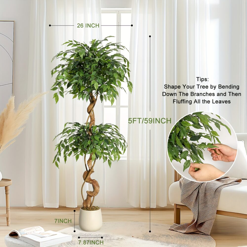 4/5/6FT Artificial Ficus Tree – Tall Faux Plant with White Planter - Image 7