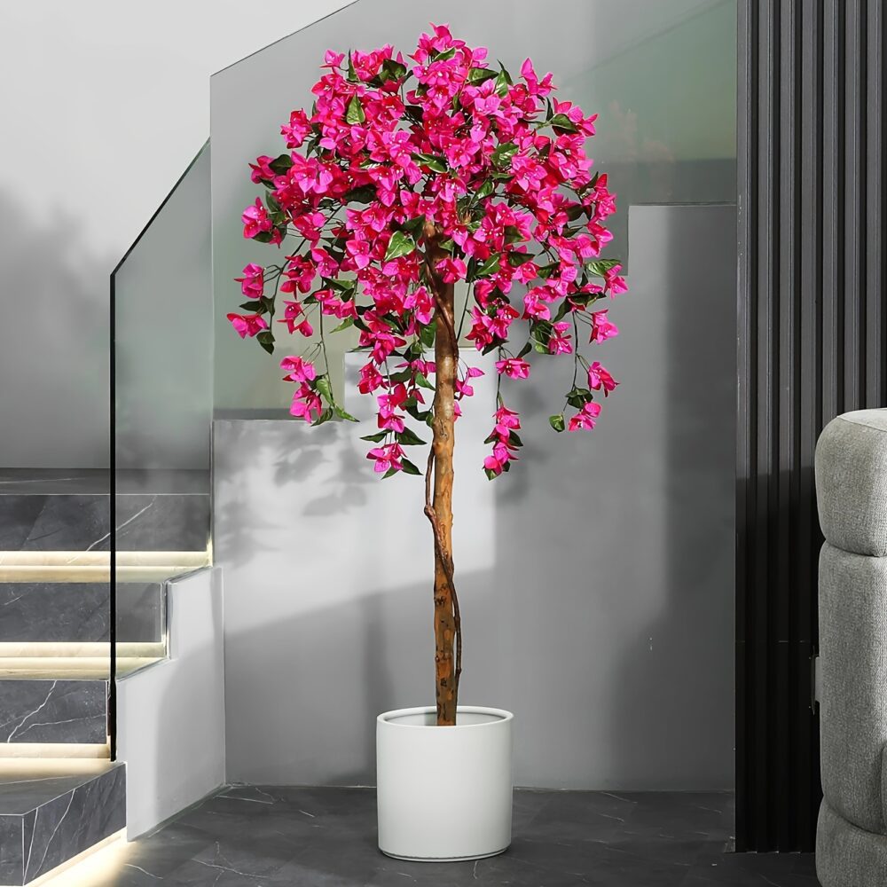 4FT/5FT Artificial Bougainvillea Tree – Faux Potted Plant with Pink Flowers