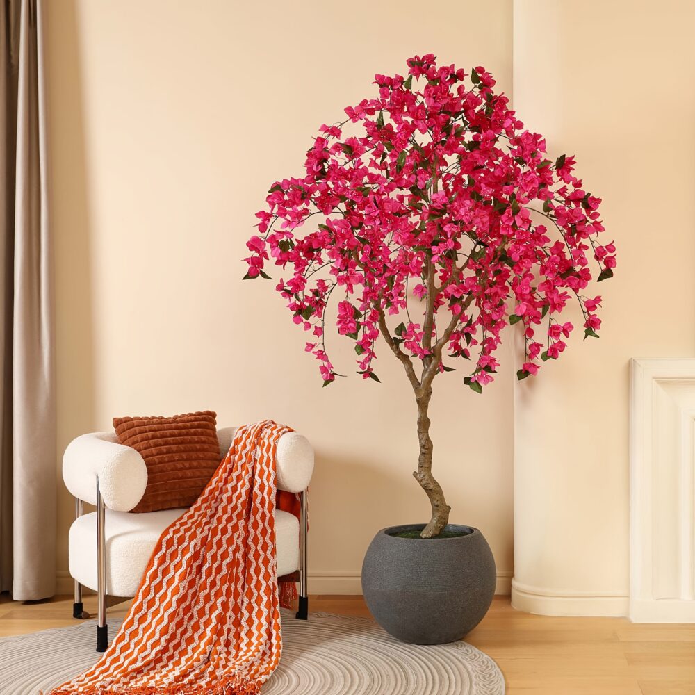 7FT UV-Resistant Artificial Bougainvillea Tree – Tall Faux Flower Plant in Grey Planter - Image 2