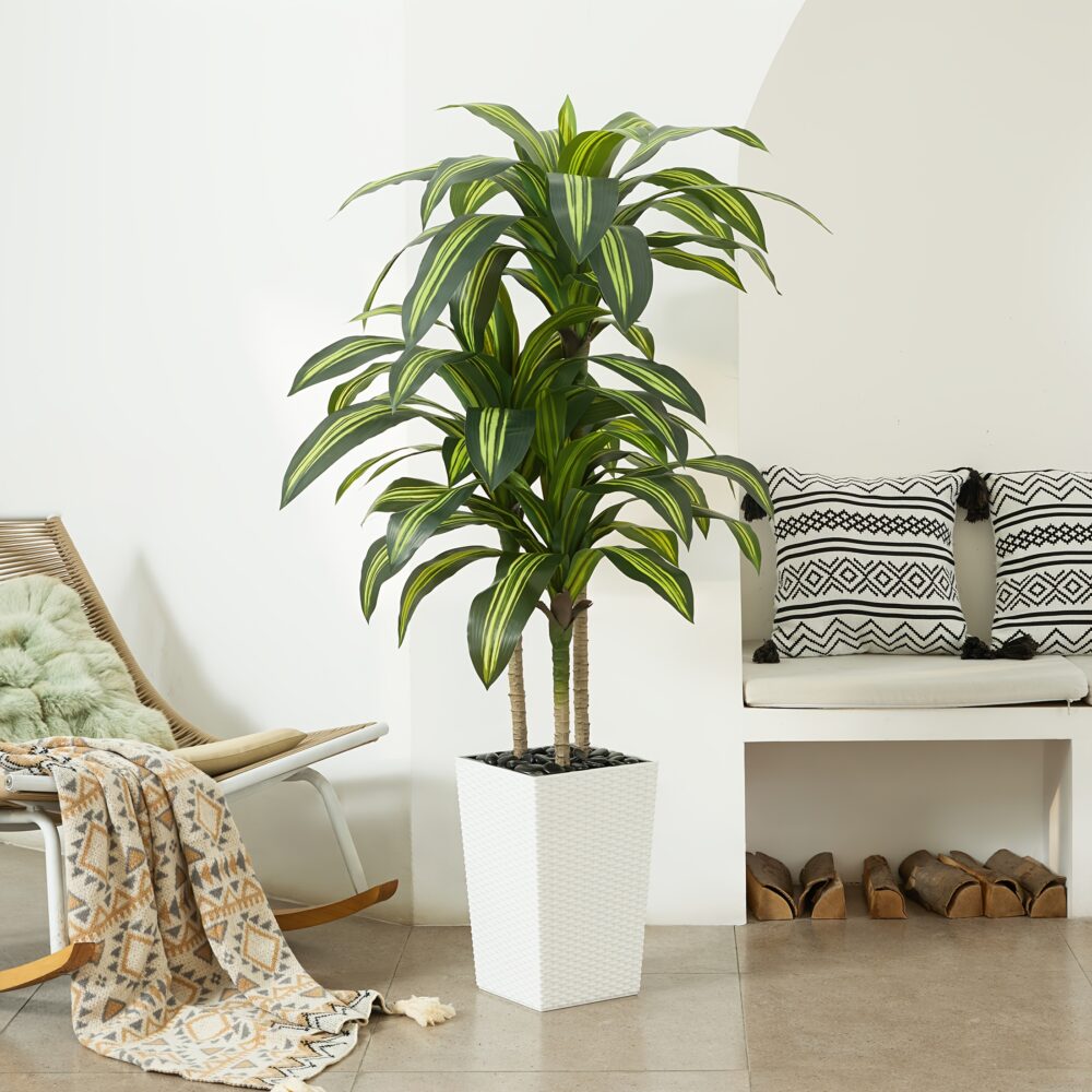 5FT/6FT UV-Resistant Artificial Dracaena Tree – Realistic Faux Plant with Planter & Decorative Rocks - Image 14