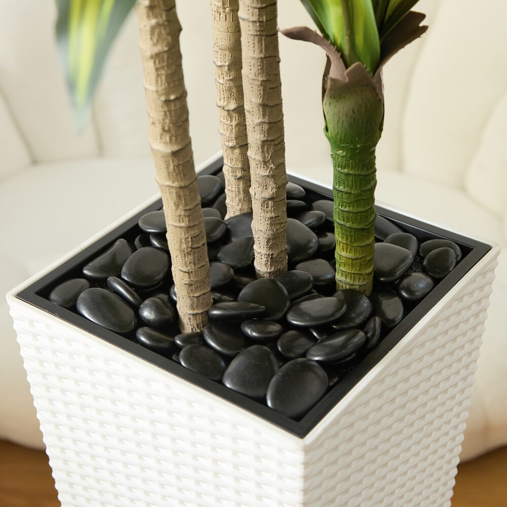 5FT/6FT UV-Resistant Artificial Dracaena Tree – Realistic Faux Plant with Planter & Decorative Rocks - Image 3