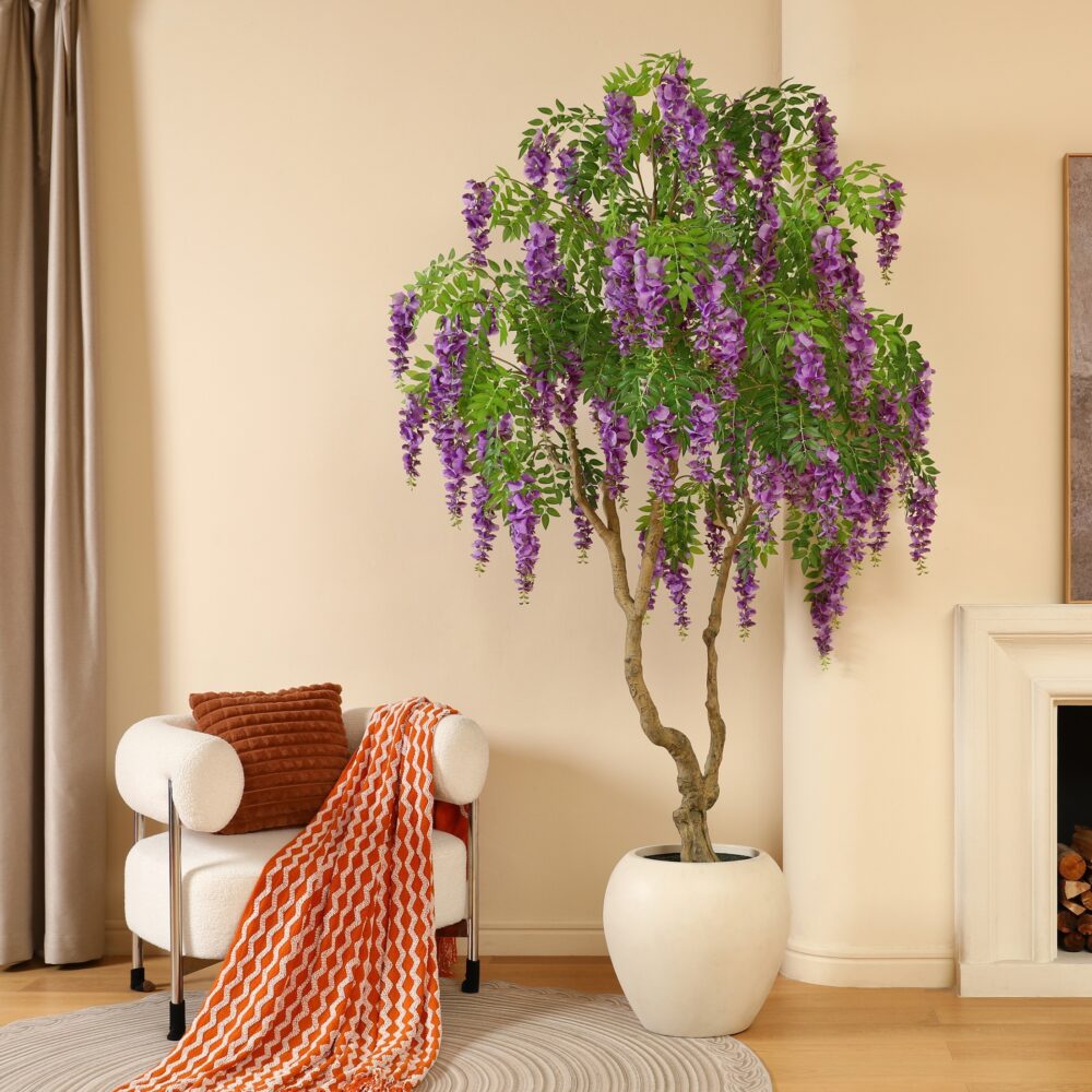 8FT Matthiola Incana Faux Flower Tree – Elegant Purple Indoor Decor 🌿💜 - Image 3