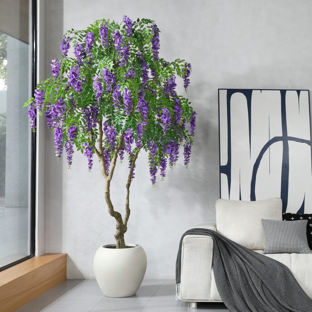 8FT Matthiola Incana Faux Flower Tree – Elegant Purple Indoor Decor 🌿💜 - Image 2