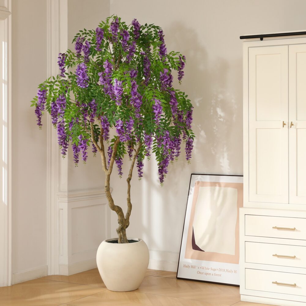 8FT Matthiola Incana Faux Flower Tree – Elegant Purple Indoor Decor 🌿💜