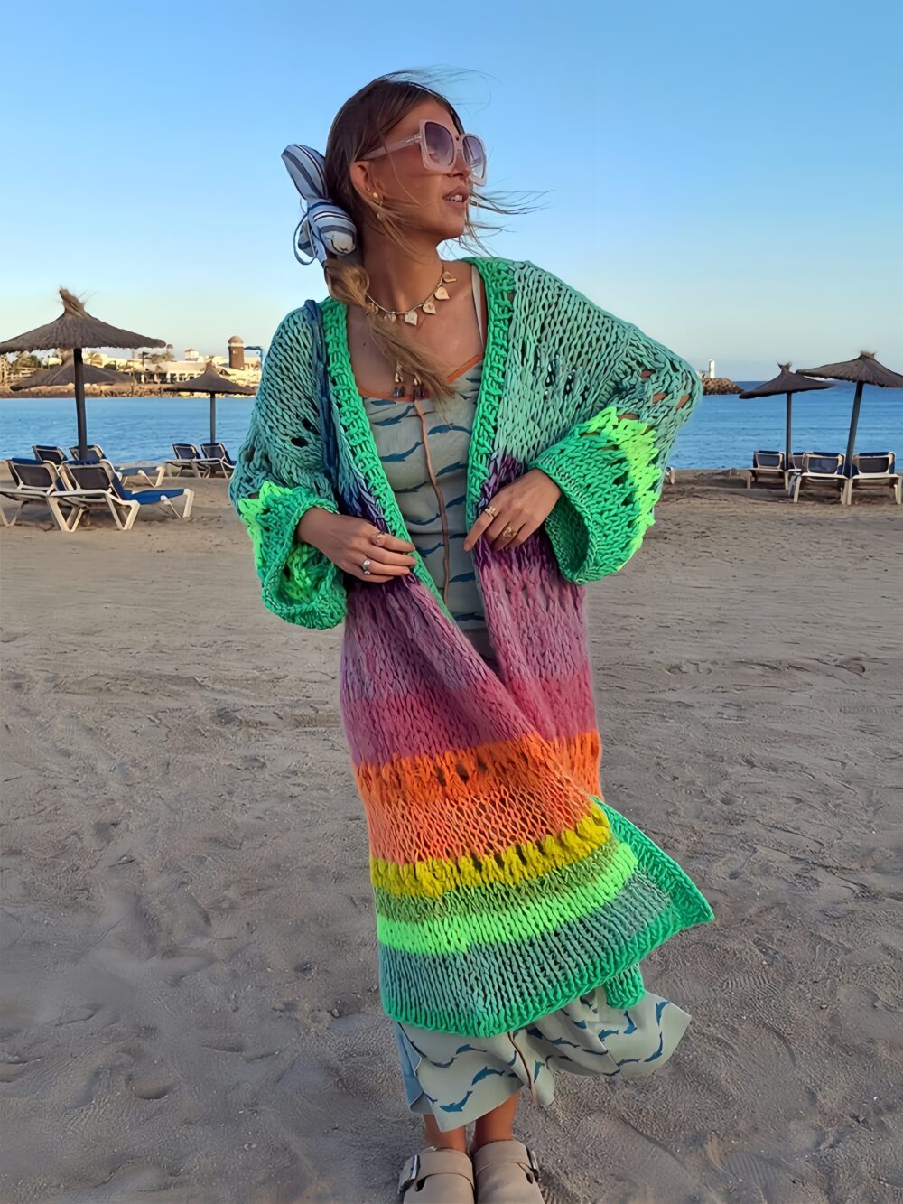 Colorful Boho Gradient Coat – Retro Ribbon Cardigan Cover-Up 🧥🌈 - Image 3